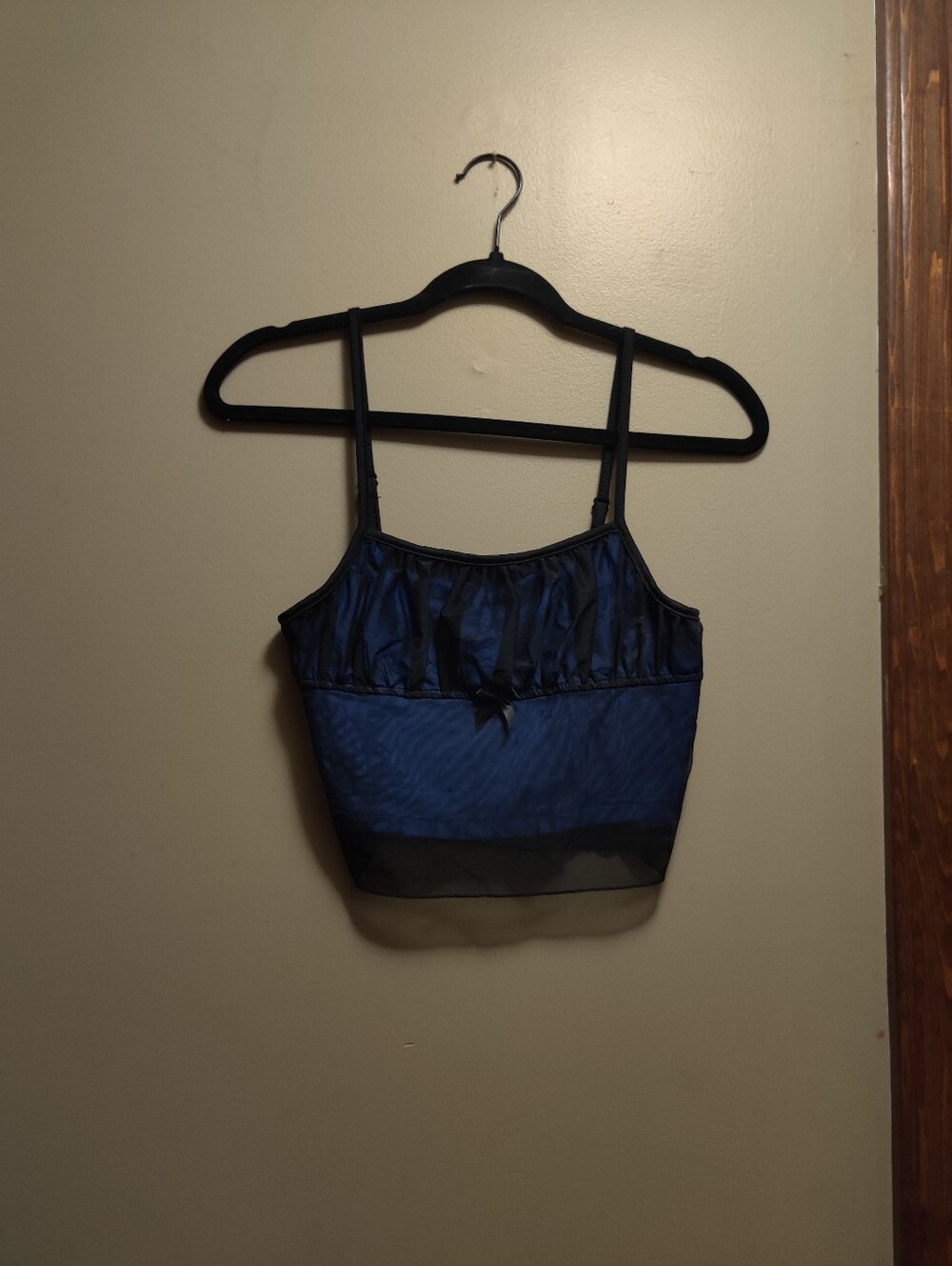 SHEIN Blue & Black Sheer Mesh Hem Camisole Crop Top